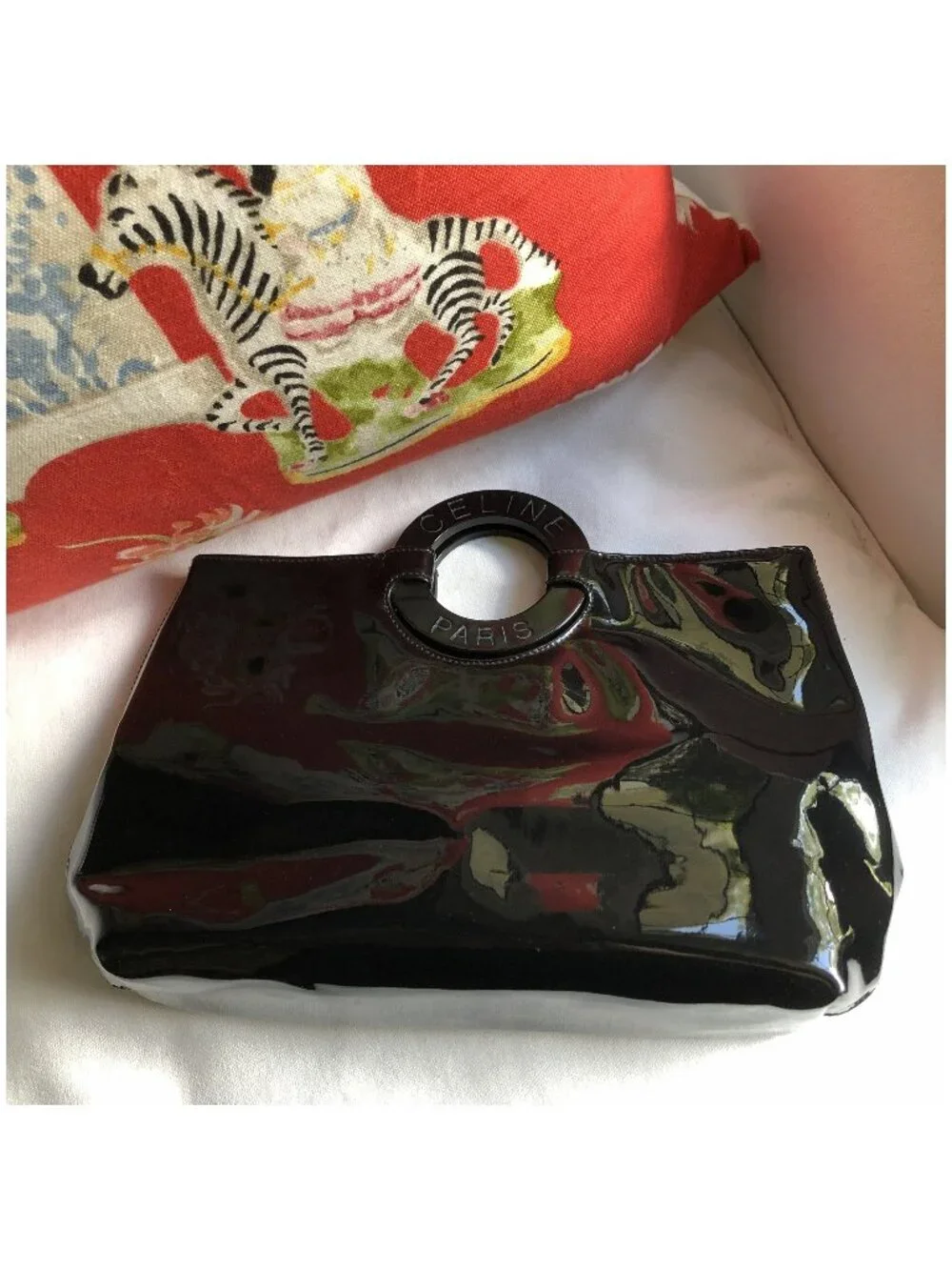 CELINE Black Patent Leather Circle Handbag Clutch Tote - Picture 4 of 10